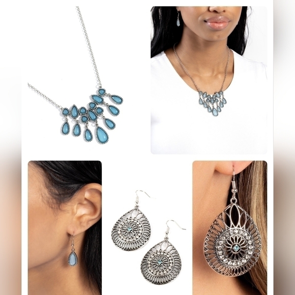 Blue and silver necklace set - Picture 1 of 7